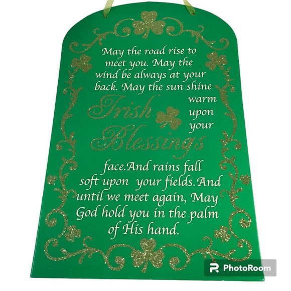 Irish Blessing Cross Wall Door Sign Plaque St. Patricks Day Green Shamrock - Picture 1 of 10